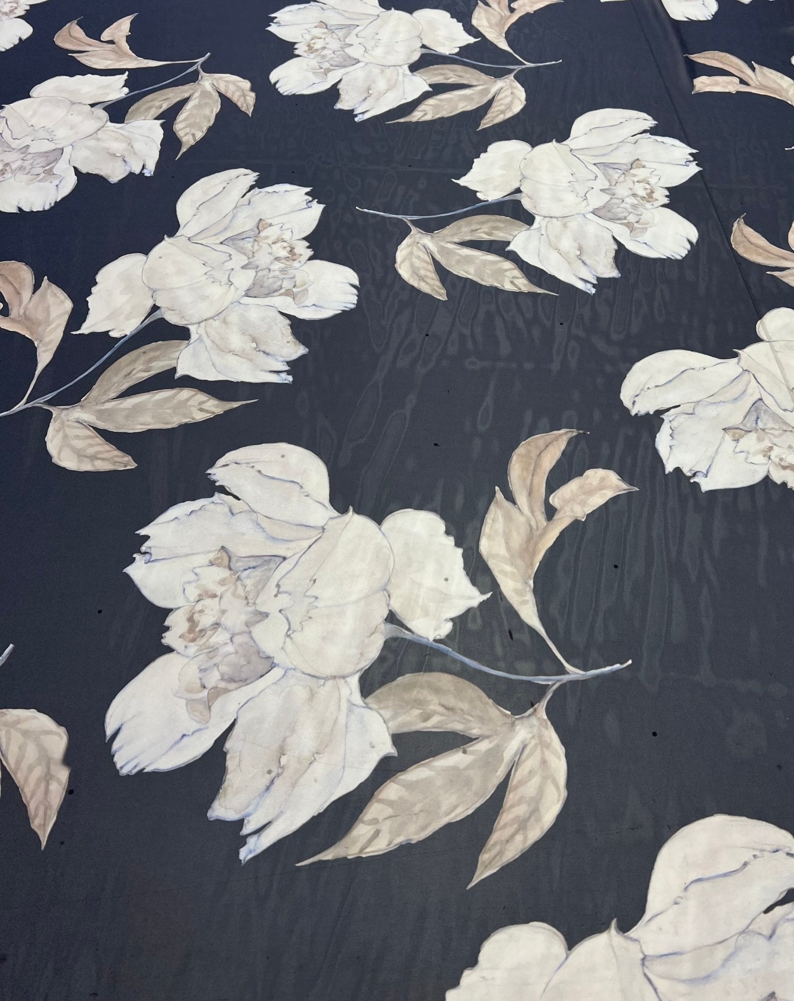 Large White Floral Printed Chiffon Dress Fabric - T9 Fabrics